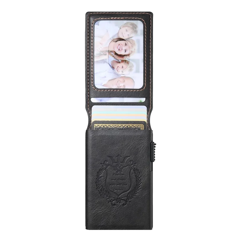 Étui pour Cartes SUTENI en Cuir PU Texturé Cireux avec Boîtier Métallique à Ouverture Automatique - Noir