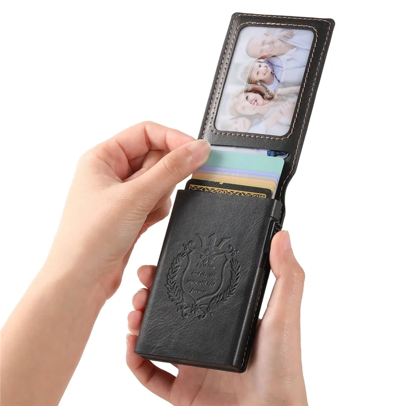 Étui pour Cartes SUTENI en Cuir PU Texturé Cireux avec Boîtier Métallique à Ouverture Automatique - Noir