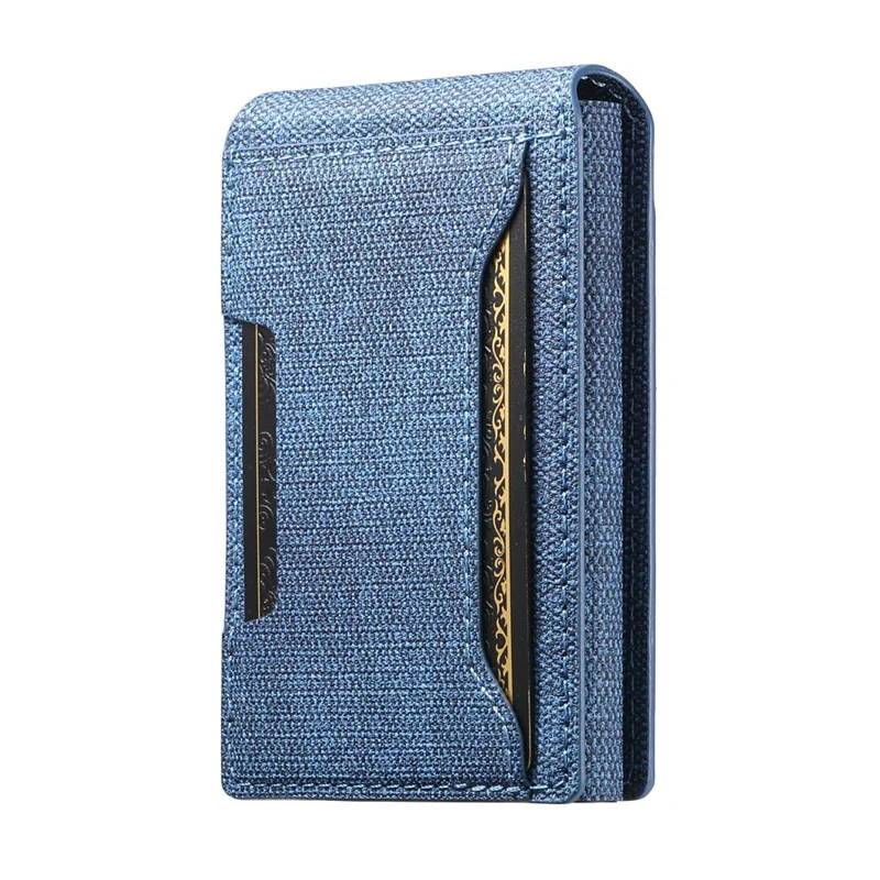 Étui pour Cartes SUTENI avec Texture de Jean Imprimée en Cuir PU, Boîtier à Cartes Métallique Automatique à Ouverture Escamotable - Bleu