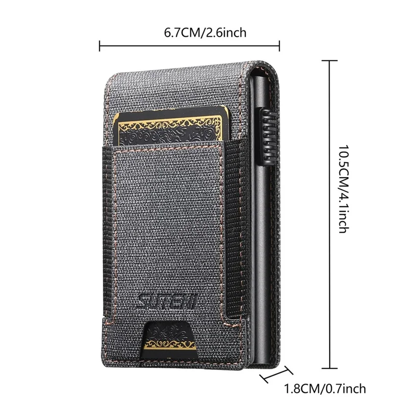 Bande élastique SUTENI Porte-cartes Texture en jean Cuir PU + Étui à carte à ouverture automatique en métal - Noir