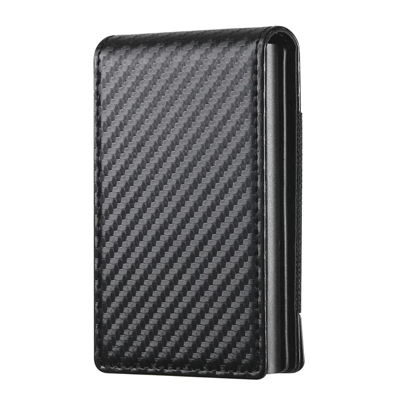 SUTENI Étui à Cartes Élastique Texture Fibre de Carbone en Cuir PU + Boîtier à Cartes Automatique Escamotable en Métal