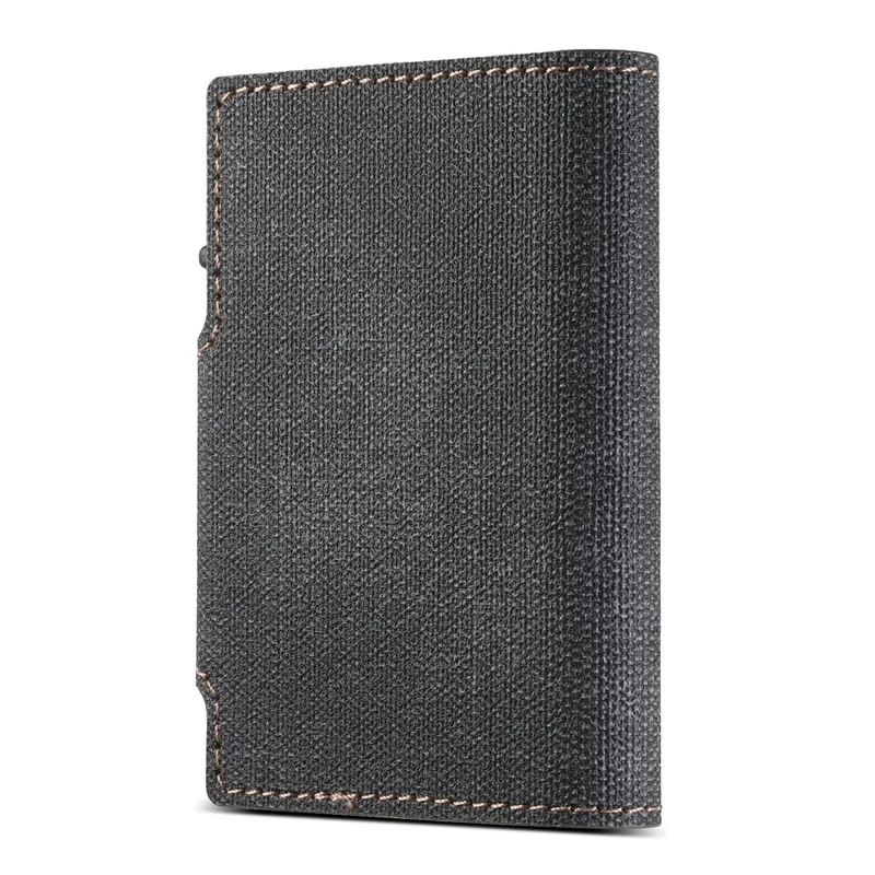 SUTENI Magnetic Clasp Card Holder Jeans Cloth Texture PU Leather + Metal Automatic Pop-Up Card Case - Black