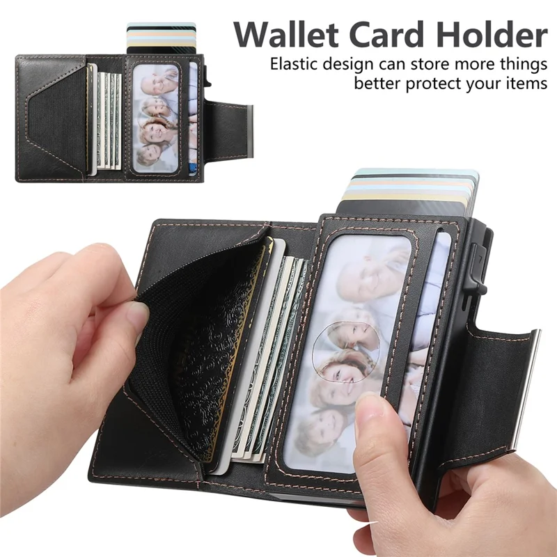SUTENI Étui à Cartes Magnétique avec Texture Cirée en Cuir PU + Métal, Boîtier à Cartes Automatique Pop-Up - Noir