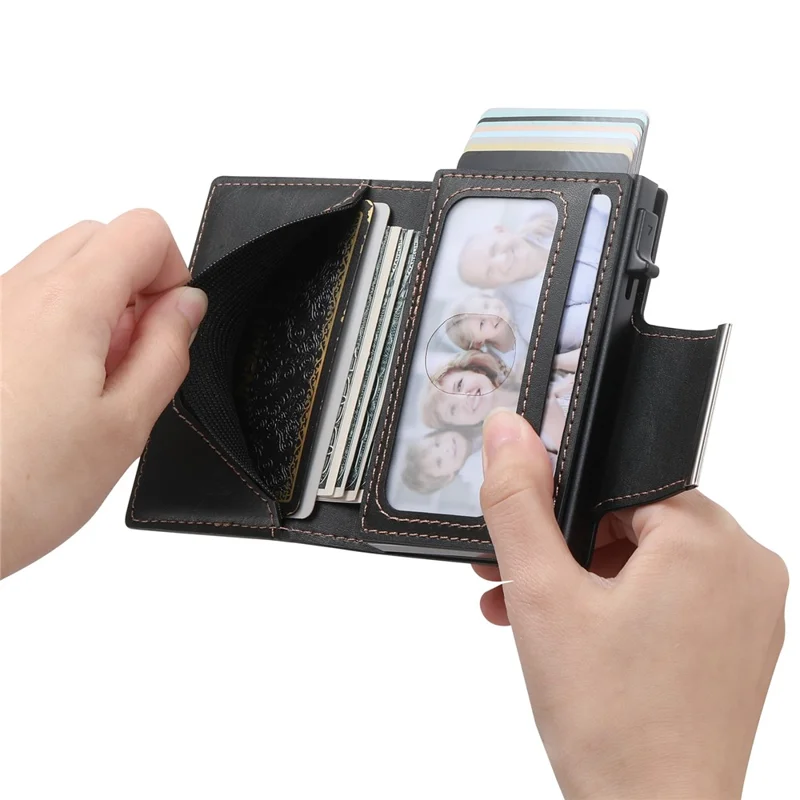 SUTENI Étui à Cartes Magnétique avec Texture Cirée en Cuir PU + Métal, Boîtier à Cartes Automatique Pop-Up - Noir