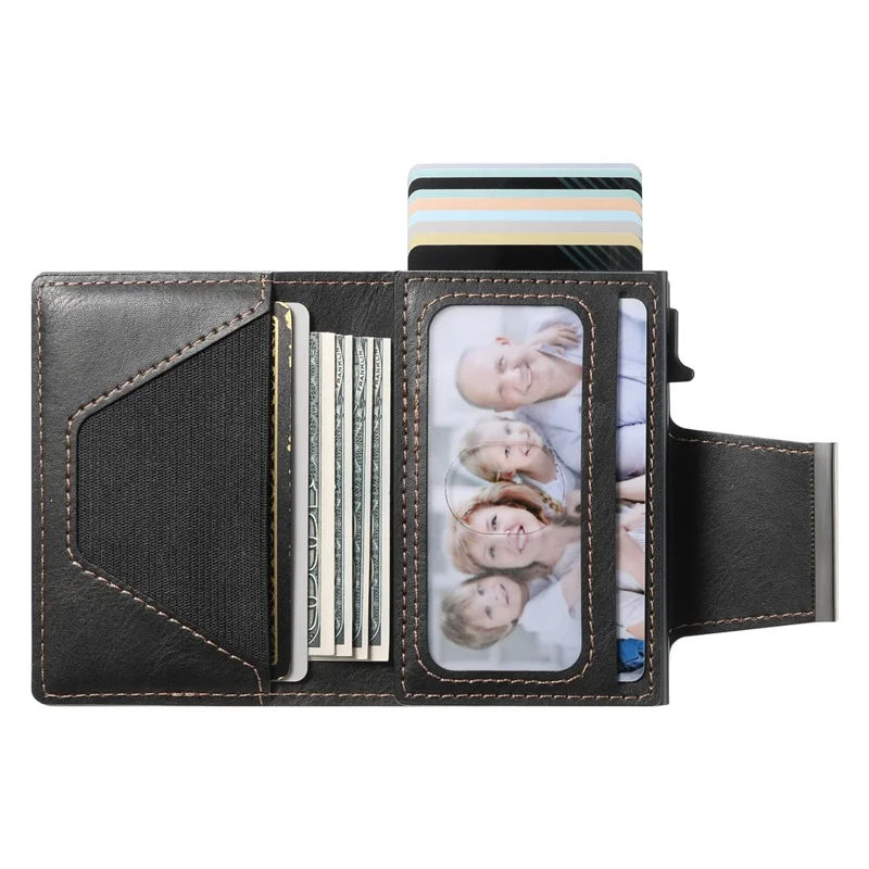 SUTENI Étui à Cartes Magnétique avec Texture Cirée en Cuir PU + Métal, Boîtier à Cartes Automatique Pop-Up - Noir