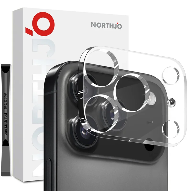 NORTHJO Protection d'objectif de caméra en verre trempé HD transparent 3D couverture totale pour iPhone 17 Pro