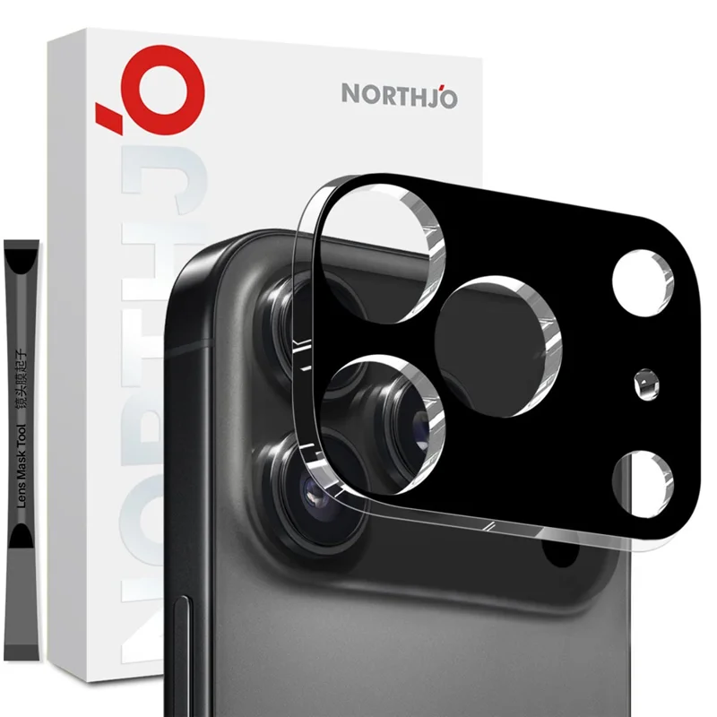 NORTHJO Kamera-Objektiv-Schutz für iPhone 17 Pro Max - Schwarze Seidenprägung, 3D Klares Hartglas Objektiv-Schutzfolie