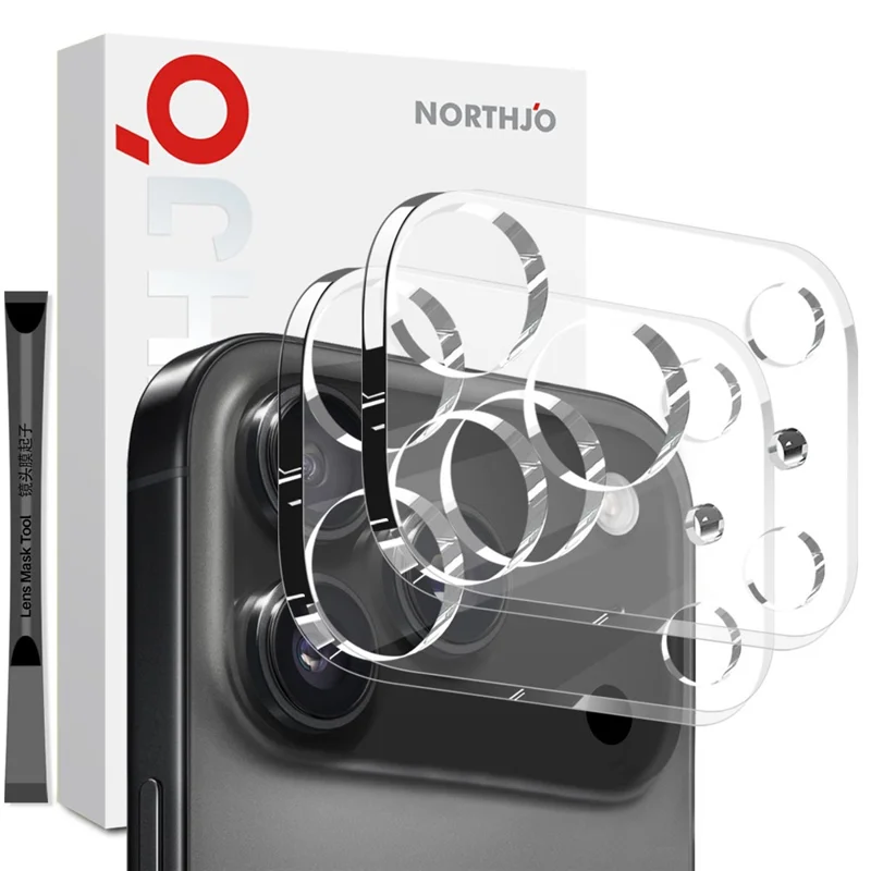 NORTHJO 2 Unidades Protector de Lente para iPhone 17 Pro Cristal Templado Transparente Película de Lente Cobertura 3D Completa