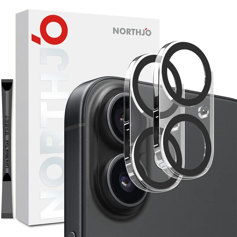 NORTHJO 2 Stück Kameraobjektiv-Schutz Schwarz Kreise 3D Vollflächiger Klarer Gehärteter Glasschutzfilm für iPhone 17