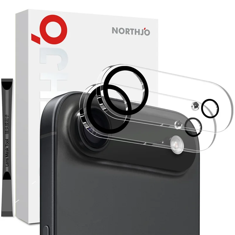 NORTHJO 2 Unidades Protector de Lente de Cámara para iPhone 17 Círculos Negros Cristal Templado Transparente Cobertura Completa 3D