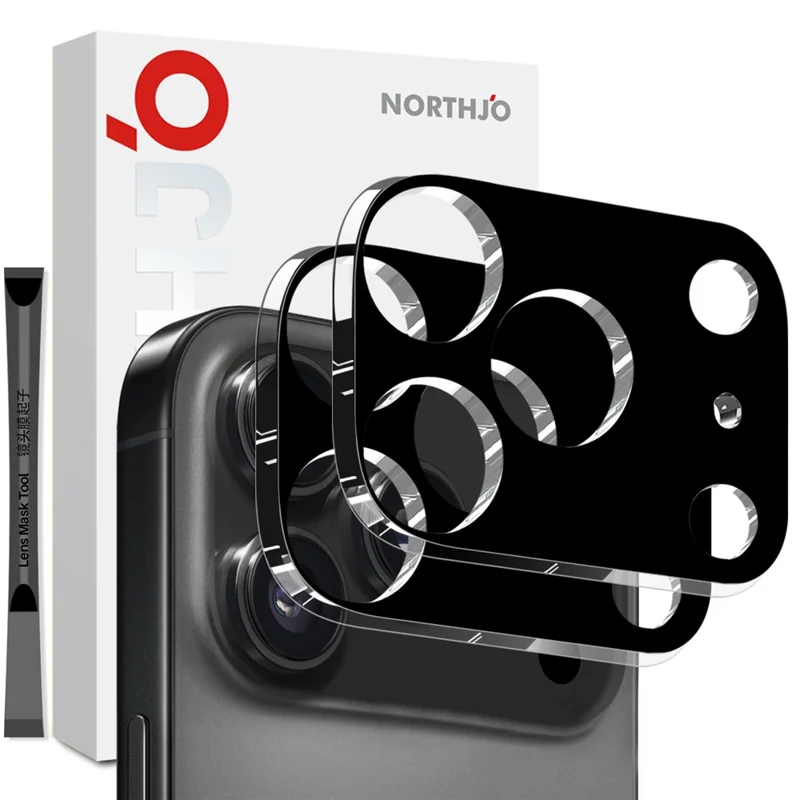 NORTHJO 2 Pezzi per iPhone 17 Pro Max Protezione Obiettivo Fotocamera Nero Seta Stampa 3D Vetro Temperato Pellicola Obiettivo Trasparente