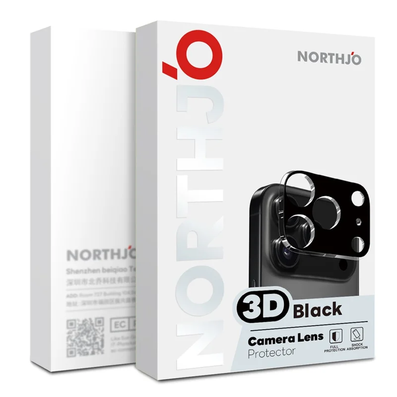NORTHJO 2 Pezzi per iPhone 17 Pro Max Protezione Obiettivo Fotocamera Nero Seta Stampa 3D Vetro Temperato Pellicola Obiettivo Trasparente