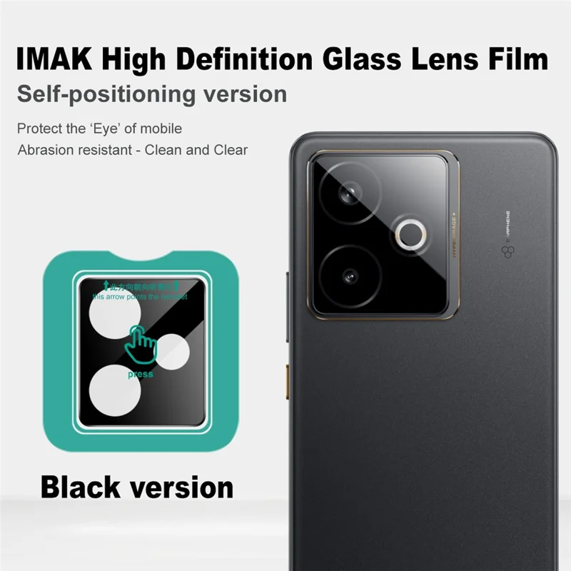 Protector de Cristal Templado para Lente de Cámara IMAK para Realme GT 7 5G / GT 7T 5G con Marco de Autoposicionamiento (Versión Negra)