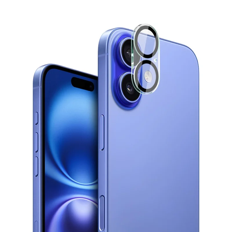 IMAK Protector de Lente de Cristal Templado para Cámara de iPhone 17 con Tapa de Lente Acrílica (Diseño de Círculo Negro)