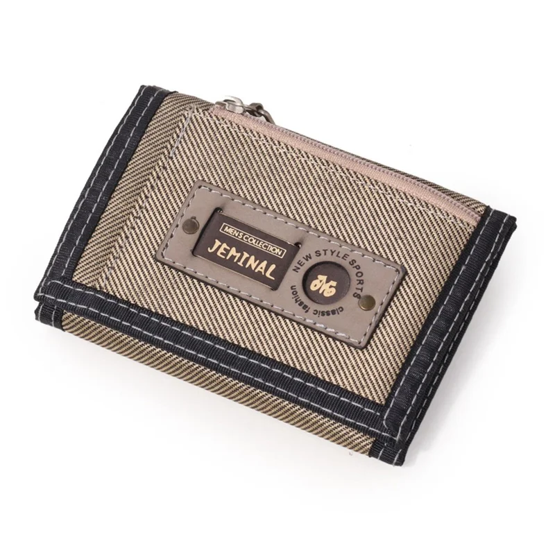 JEMINAL 1103# Portefeuille en toile pour hommes Étudiants Pochette à main Tendance Mode Porte-monnaie avec poche extérieure pour monnaie - Kaki