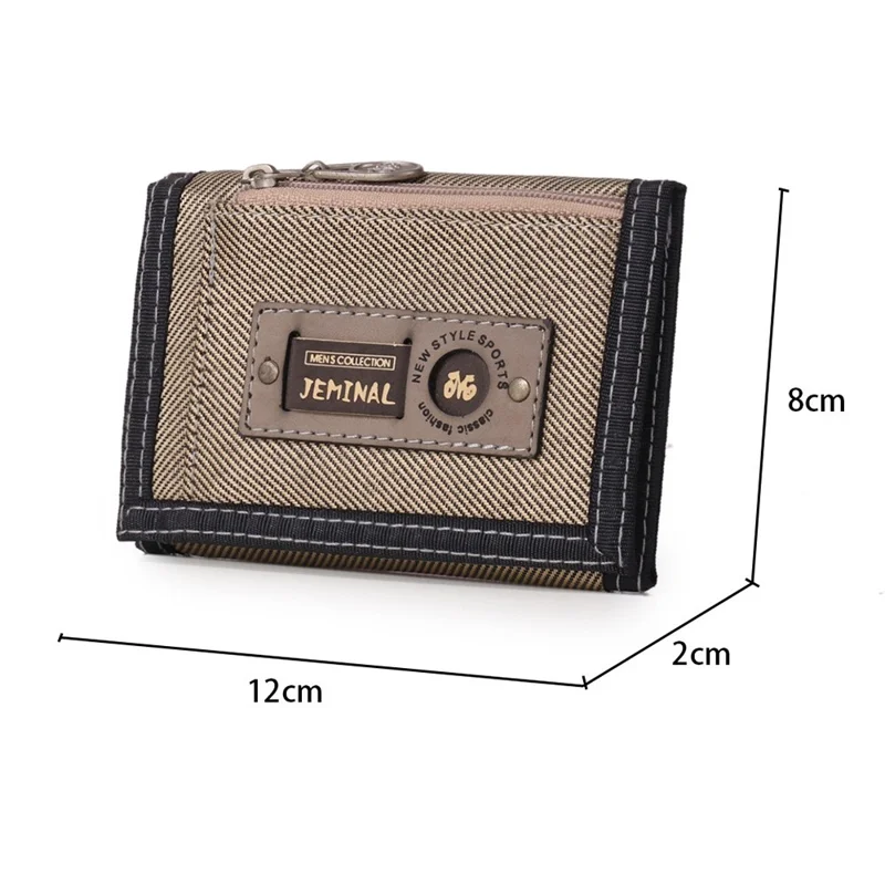 JEMINAL 1103# Portefeuille en toile pour hommes Étudiants Pochette à main Tendance Mode Porte-monnaie avec poche extérieure pour monnaie - Kaki