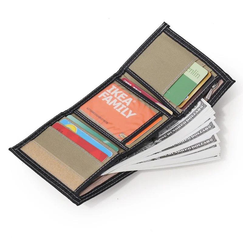 JEMINAL 1103# Portefeuille en toile pour hommes Étudiants Pochette à main Tendance Mode Porte-monnaie avec poche extérieure pour monnaie - Kaki