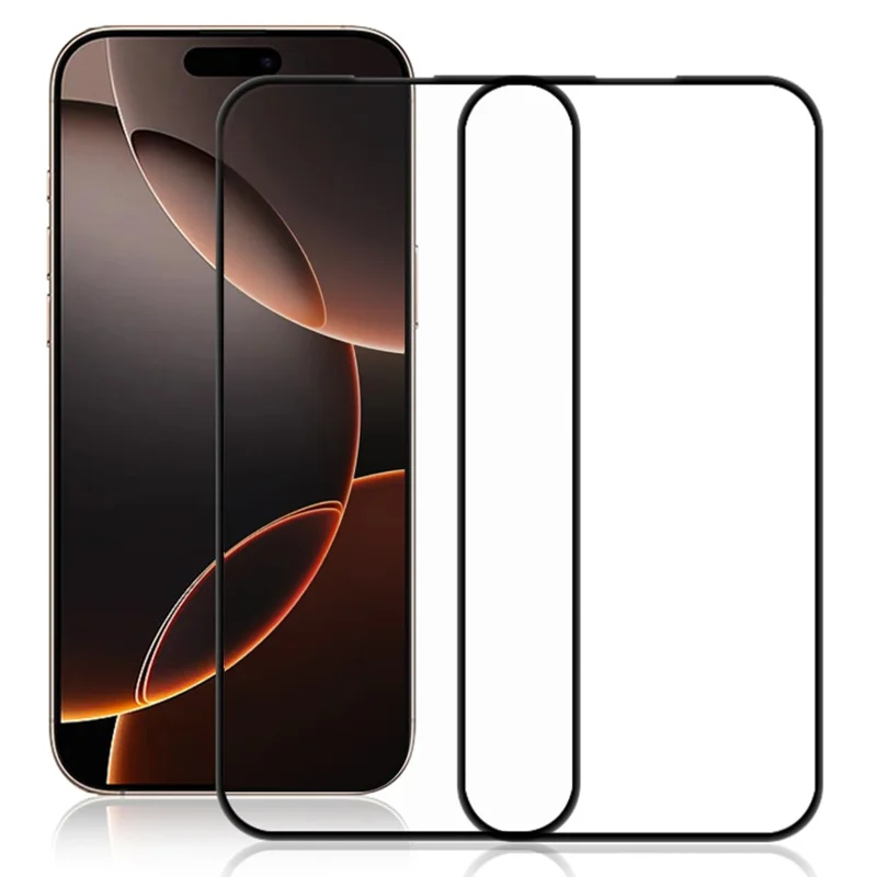 AMORUS 2Pcs For iPhone 17 Screen Protector Shatterproof Silk Printing Tempered Glass Film - Black