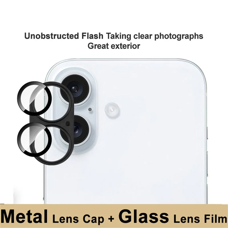 IMAK For iPhone 17 Camera Lens Film Metal Lens Cap + Tempered Glass Lens Protector - Black