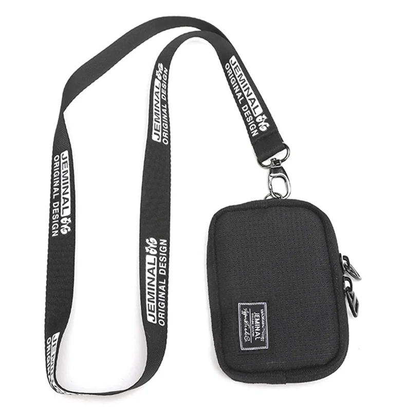 JEMINAL 2326# Mini Key Coin Purse Wallet with Lanyard Strap Portable Keychain Pouch - Black