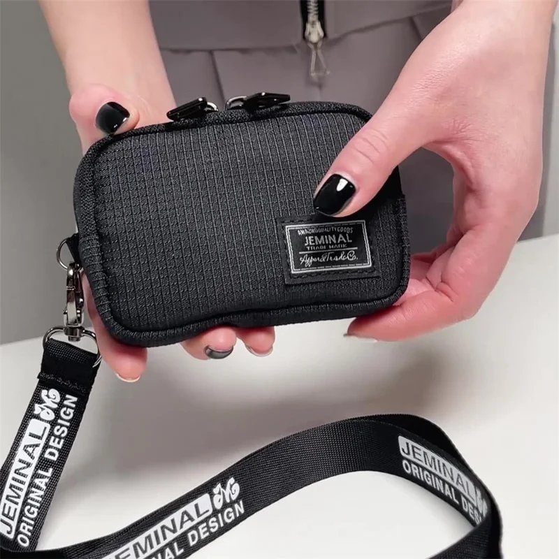 JEMINAL 2326# Mini Key Coin Purse Wallet with Lanyard Strap Portable Keychain Pouch - Black