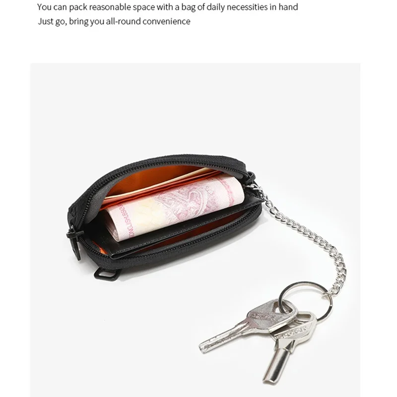 JEMINAL 2326# Mini Key Coin Purse Wallet with Lanyard Strap Portable Keychain Pouch - Black
