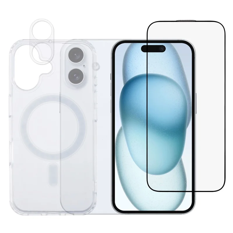 For iPhone 17 Phone Case Compatible with MagSafe with Tempered Glass Screen Film + Clear Lens Film