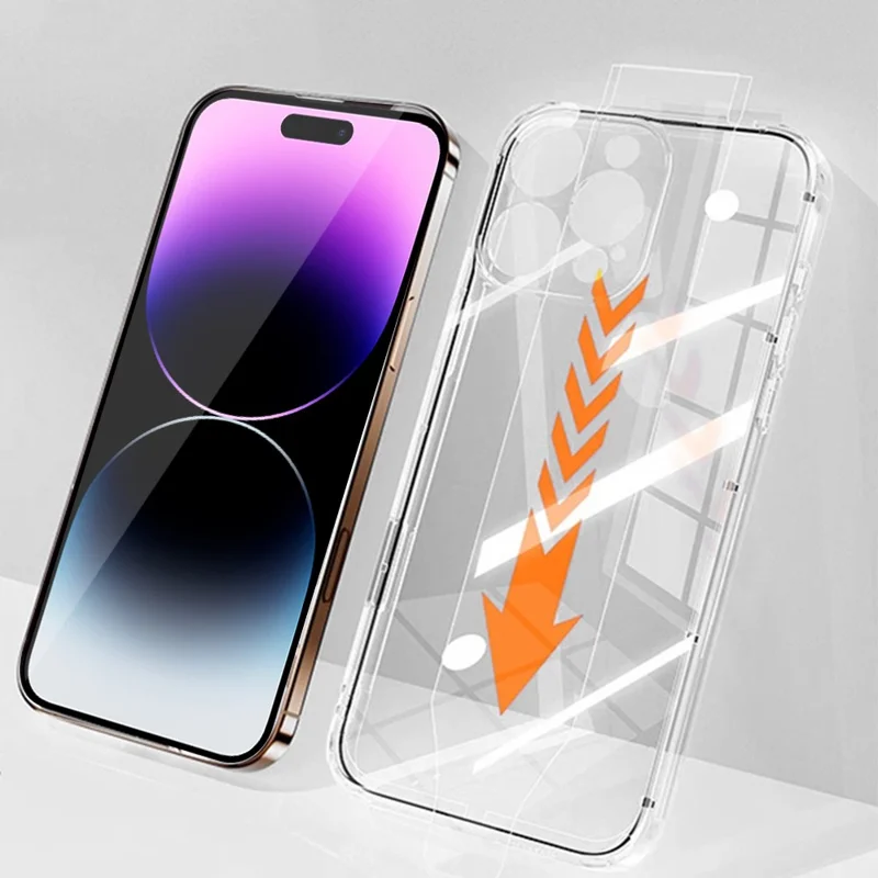 RURIHAI Para iPhone 14 Pro Capa Transparente de TPU com Instalação Fácil e Película de Vidro de Alumínio-Silício de Alta Qualidade