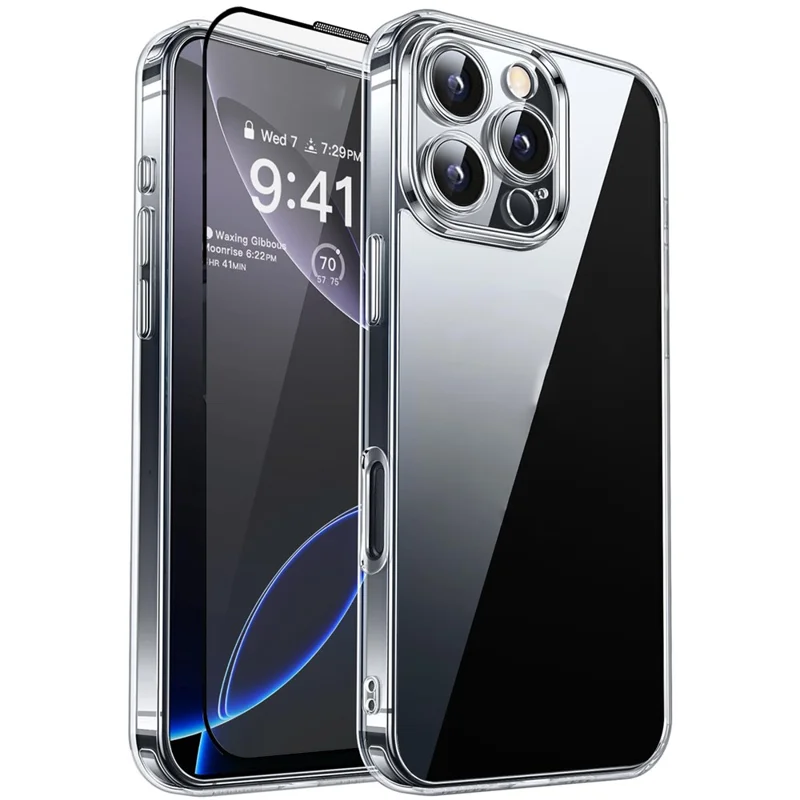 RURIHAI Pour Étui iPhone 12 Pro Transparent TPU Housse de Protection avec Installation Facile et Film Haute en Verre d'Aluminium-Silicone