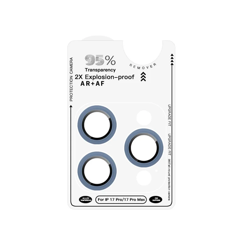 RURIHAI For iPhone 17 Pro Camera Lens Protector Tempered Glass Metal Ring Lens Film - Navy Blue