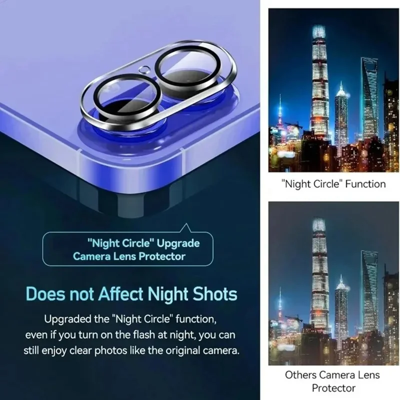 For iPhone 16 Plus Camera Lens Protector Black Ring Silk Printing Tempered Glass Acrylic Lens Film