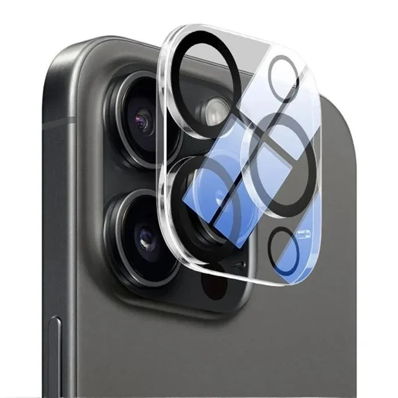 Protetor de Lente de Câmera Preto com Anel para iPhone 13 Pro / 13 Pro Max Filme de Lente de Vidro Temperado com Impressão em Seda Acrílico