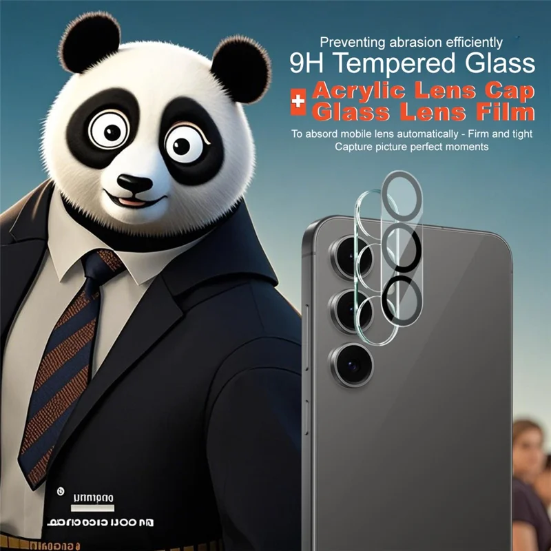 IMAK For Samsung Galaxy S25 FE Tempered Glass Camera Lens Protector Acrylic Lens Cap (Black Circle Design)