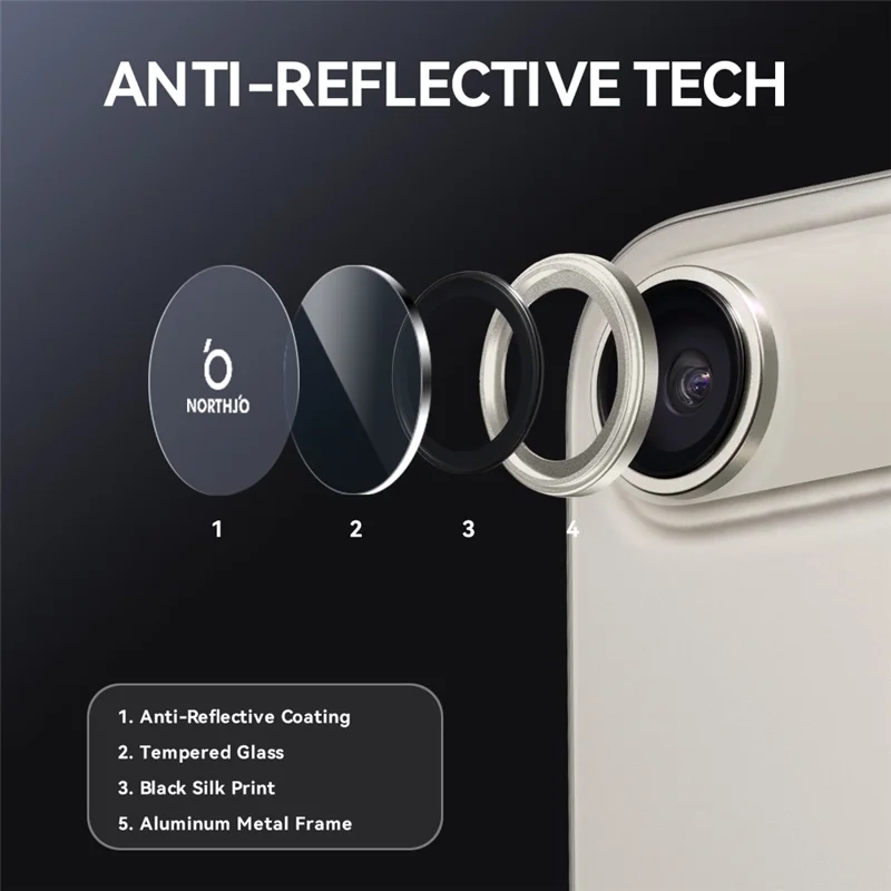 NORTHJO For iPhone Air Camera Lens Protector Tempered Glass Lens Film Metal Ring Guard 1:1 Original Design - Grey