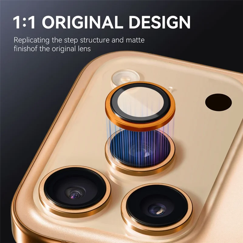 NORTHJO Für iPhone 17 Pro Max / 17 Pro Kameraobjektiv-Schutz Gehärtetes Glas Objektivfilm Metallring Schutz 1:1 Originaldesign - Orange