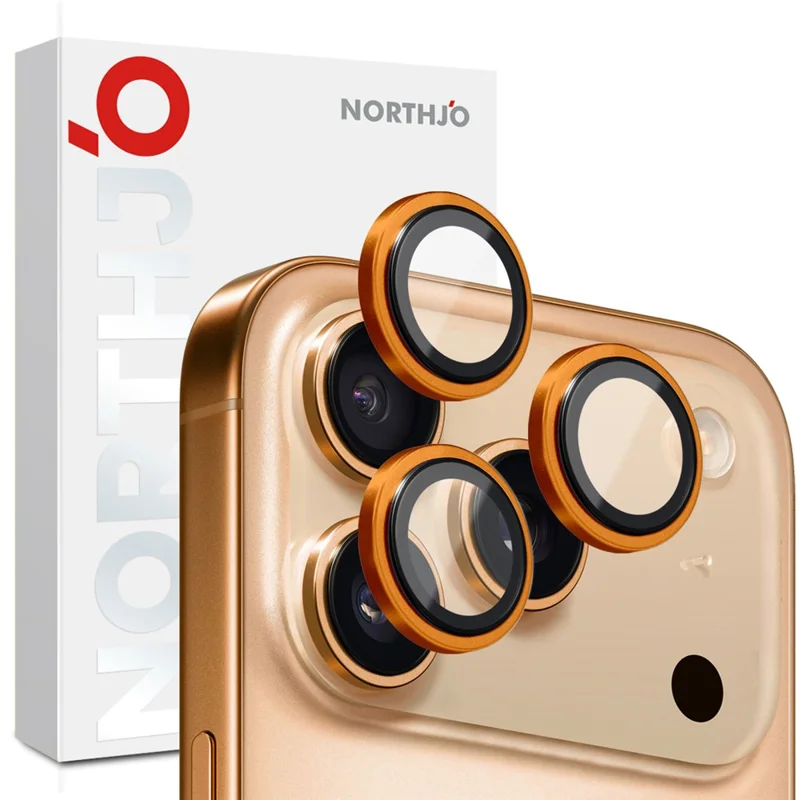 NORTHJO Für iPhone 17 Pro Max / 17 Pro Kameraobjektiv-Schutz Gehärtetes Glas Objektivfilm Metallring Schutz 1:1 Originaldesign - Orange