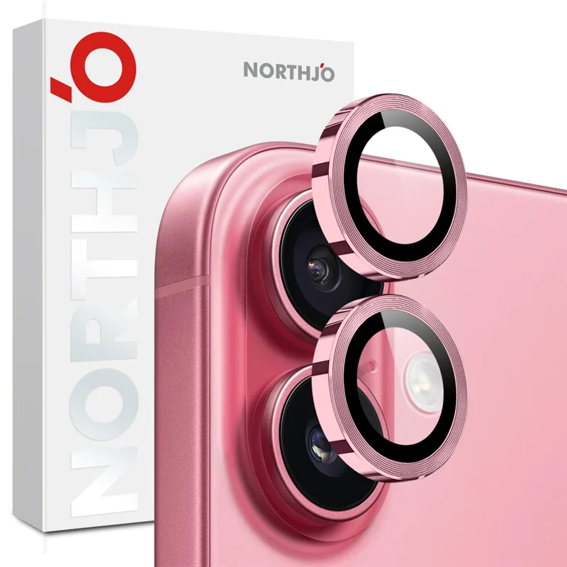 NORTHJO 1 Conjunto de Película de Vidro Temperado para Lente de Câmera de iPhone 17 com Anel de Metal em Veias de CD - Rosa