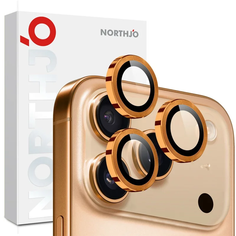 NORTHJO 1 Set For iPhone 17 Pro Max / 17 Pro Tempered Glass Camera Lens Film CD Veins Metal Ring Lens Guard - Orange