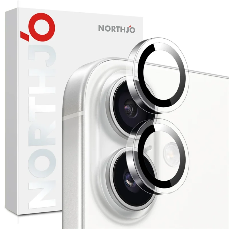 NORTHJO 1Set Clear Lens Film for iPhone 16 / 16 Plus Camera Lens Protector Tempered Glass Metal Ring Guard