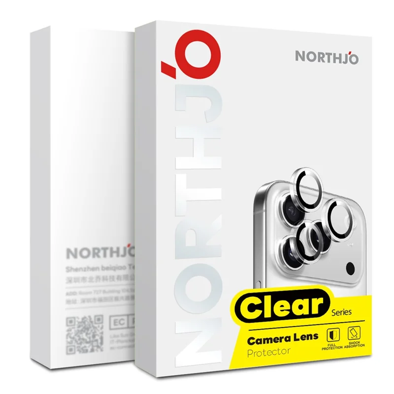 NORTHJO 1Set Clear Lens Film for iPhone 16 / 16 Plus Camera Lens Protector Tempered Glass Metal Ring Guard