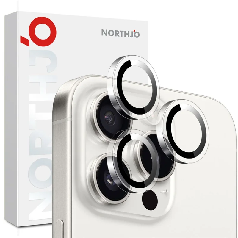 NORTHJO 1Set Clear Lens Film for iPhone 16 Pro / 16 Pro Max Camera Lens Protector Tempered Glass Metal Ring Guard