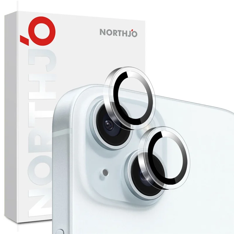 NORTHJO 1Set Clear Lens Film for iPhone 15 / 15 Plus Camera Lens Protector Tempered Glass Metal Ring Guard