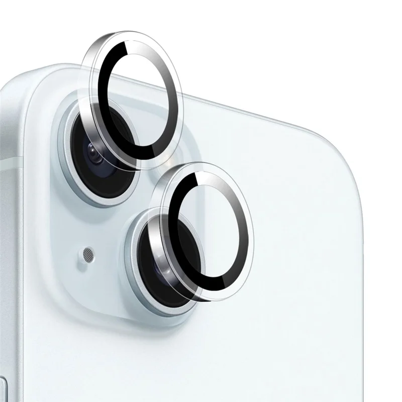 NORTHJO 1Set Clear Lens Film for iPhone 15 / 15 Plus Camera Lens Protector Tempered Glass Metal Ring Guard