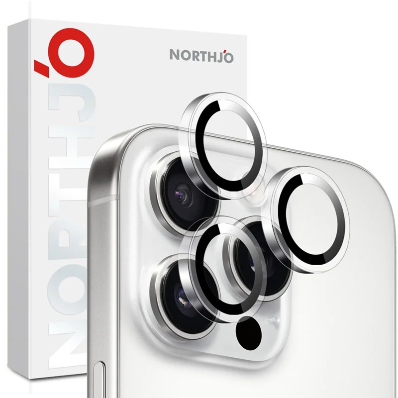 NORTHJO 1Set Clear Lens Film for iPhone 15 Pro / 15 Pro Max Camera Lens Protector Tempered Glass Metal Ring Guard