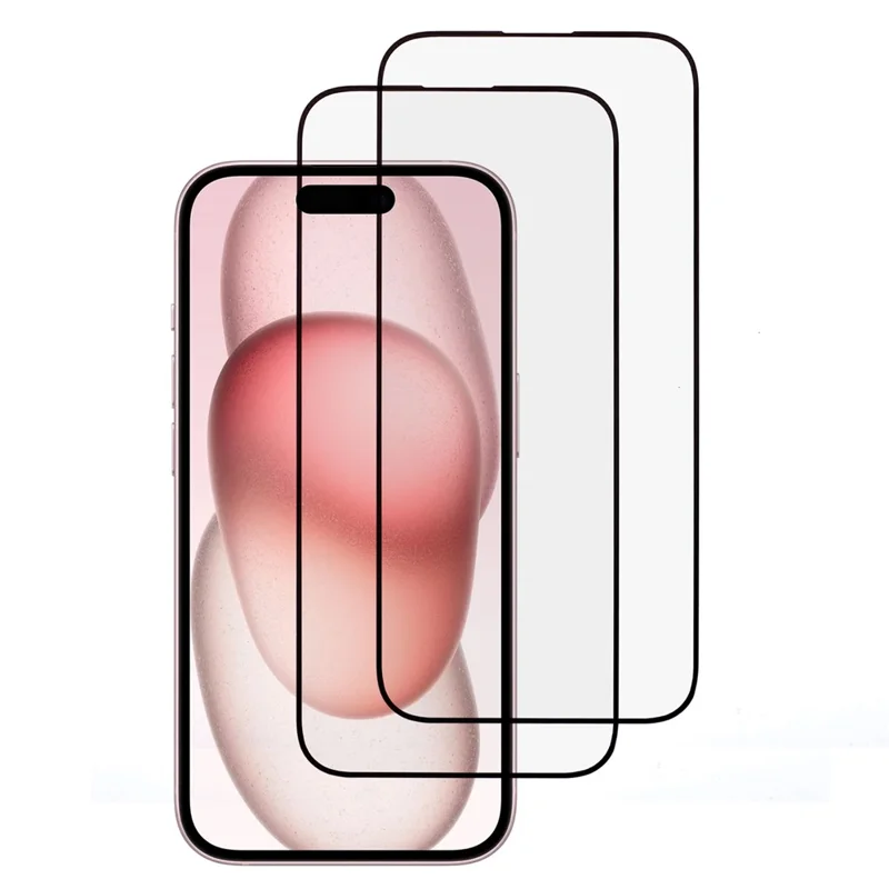 2Pcs For iPhone 15 / 15 Pro Screen Protector Silk Printing 0.3mm HD Clear Tempered Glass Film