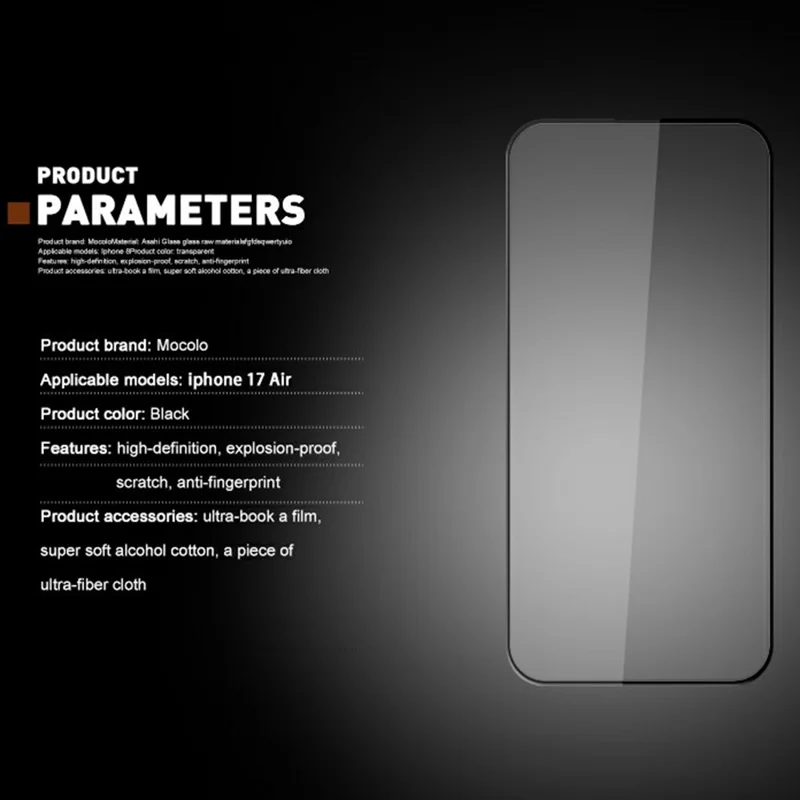 MOCOLO Per iPhone 17 Protezione Schermo Antishock Seta Stampa Vetro Temperato - Nero