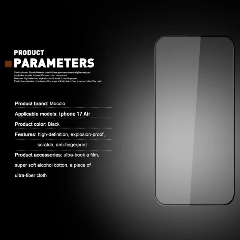 MOCOLO для iPhone 17 Защитное стекло для полного экрана с нанесением клея, 3D изогнутый край, закаленное стекло