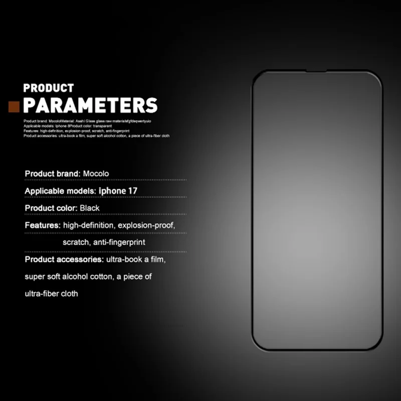 MOCOLO Para iPhone 17 Pro Max Protector de Pantalla Completo con Pegado de Precisión, Vidrio Templado Curvado 3D