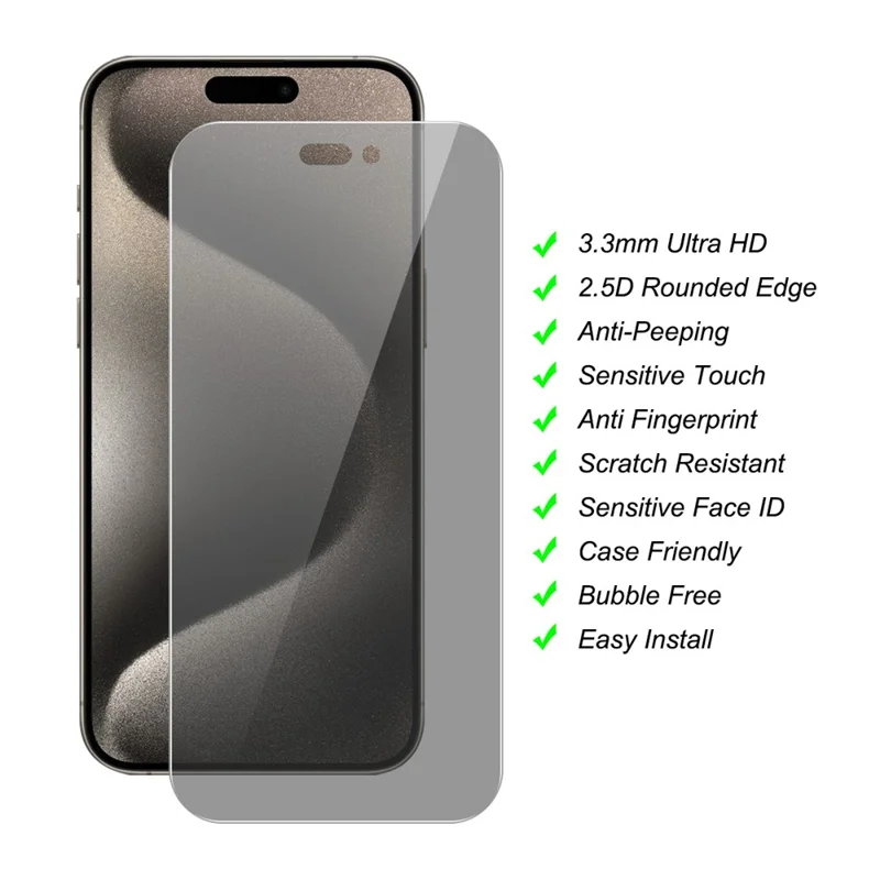 JUNSUNMAY 25 Stück Für iPhone 15 Pro Anti-Spionage Panzerglas Displayschutz Anti-Sturz HD Klar Schutzfolie