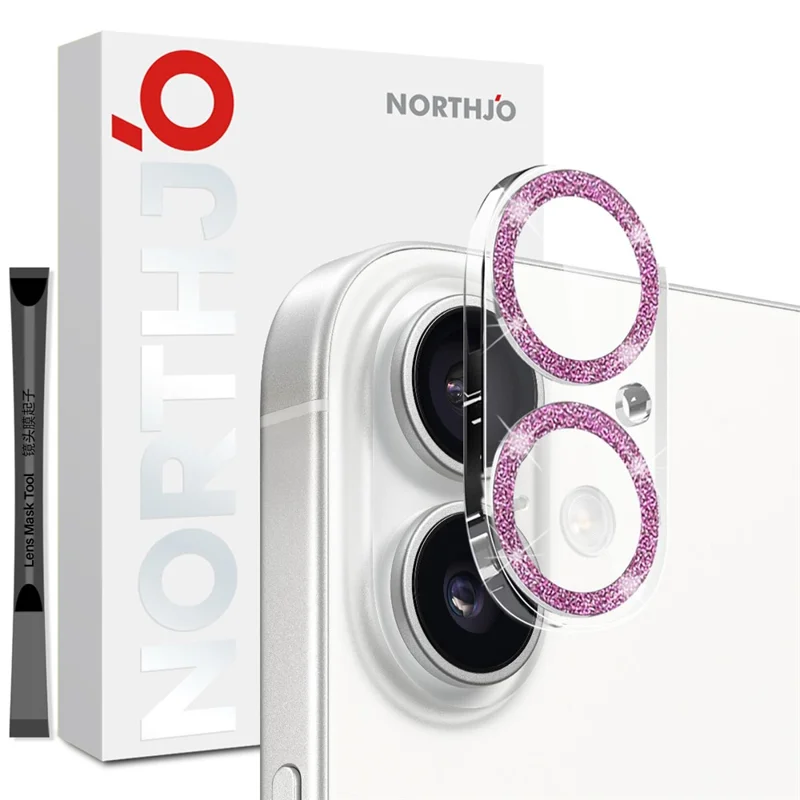 NORTHJO For iPhone 17 Camera Lens Protector Glitter Bling Circles Tempered Glass HD Clear 3D Full Coverage - Pink